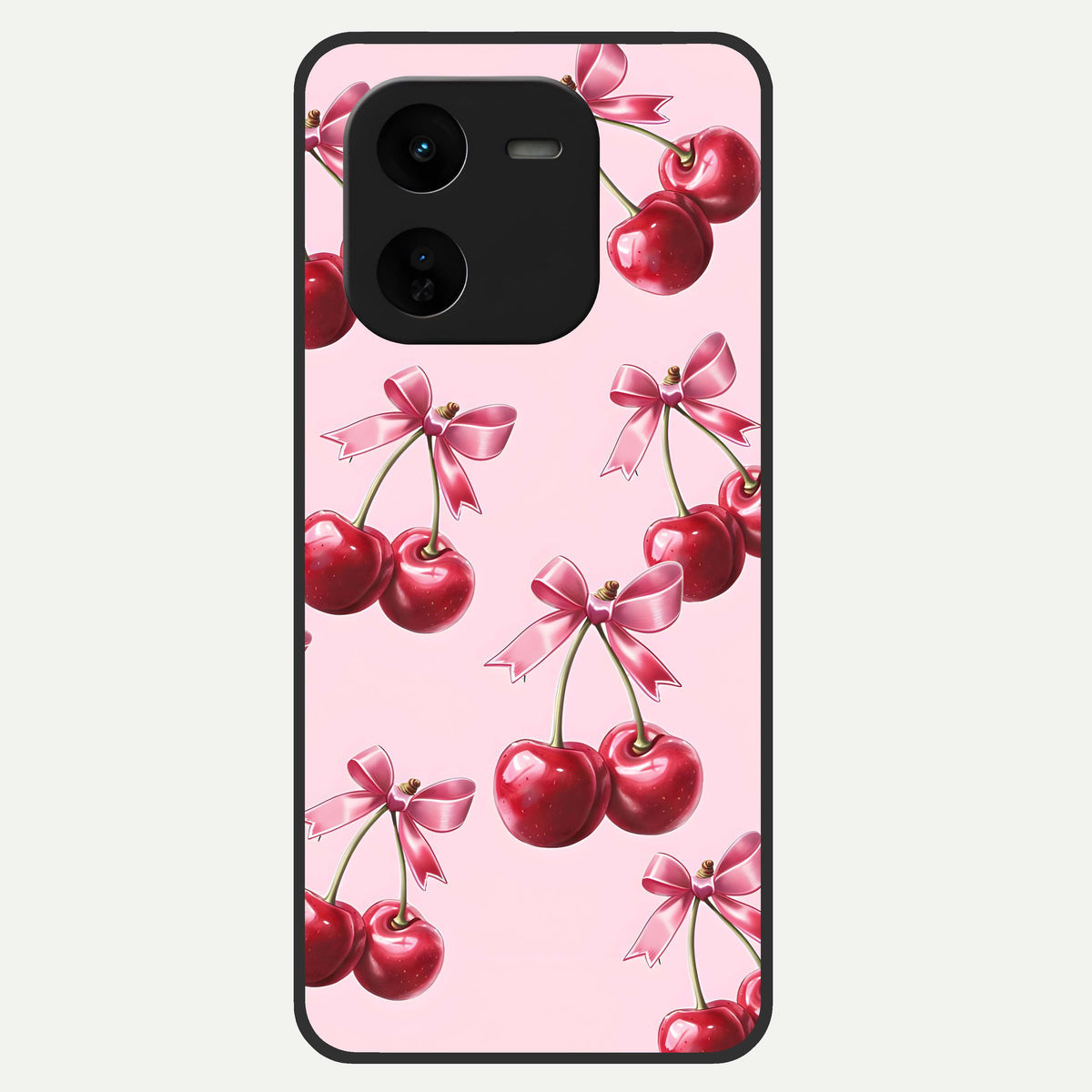  Red Cherries Pattern Glass Case For iQOO Z9x 5G back cover – full design glossy printed glass finish