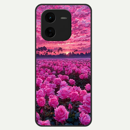  Rose Sunset Valley Glass Case For iQOO Z9x 5G back cover – full design glossy printed glass finish