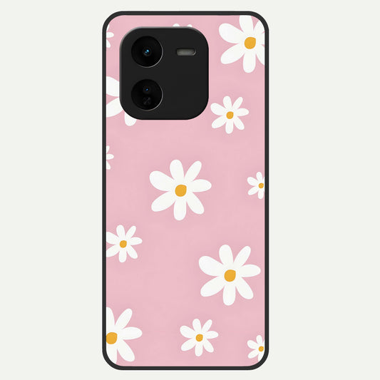 Soft Daisy Bliss Glass Case For iQOO Z9x 5G back cover – full design glossy printed glass finish