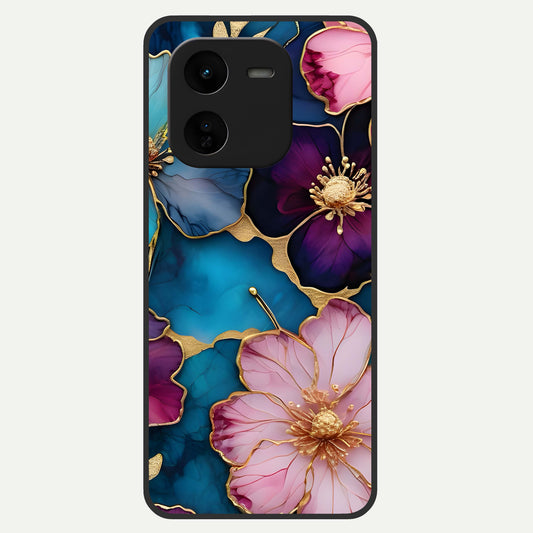  Sparkle Floral Glass Case For iQOO Z9x 5G back cover – full design glossy printed glass finish