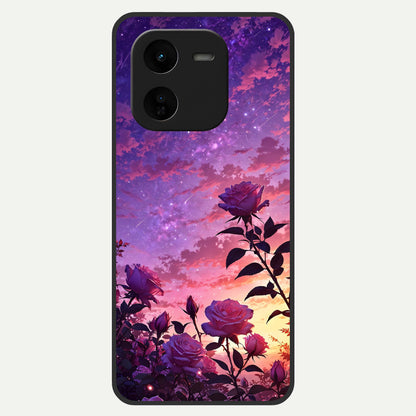  Starlit Rose Twilight Glass Case For iQOO Z9x 5G back cover – full design glossy printed glass finish