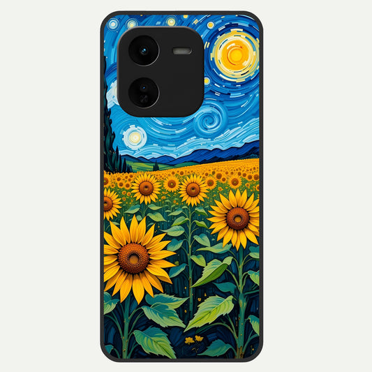  Starry Sunflower Dreams Glass Case For iQOO Z9x 5G back cover – full design glossy printed glass finish
