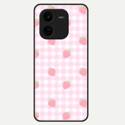  Strawberry Picnic Love Glass Case For iQOO Z9x 5G back cover – full design glossy printed glass finish