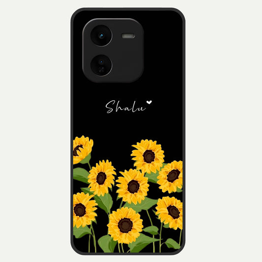  Sunflower Sky Bloom Glass Case For iQOO Z9x 5G back cover – full design glossy printed glass finish
