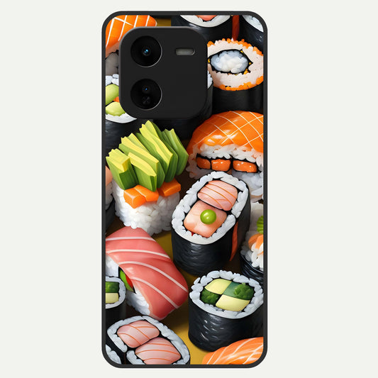  Sushi Food Pattern Glass Case For iQOO Z9x 5G back cover – full design glossy printed glass finish