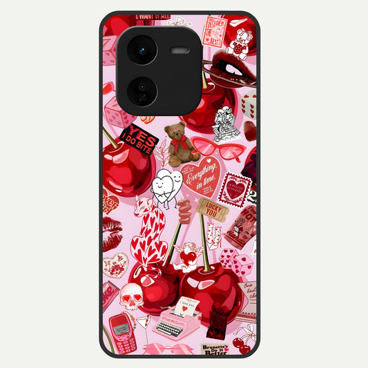  Sweet Cherry Chaos Glass Case For iQOO Z9x 5G back cover – full design glossy printed glass finish