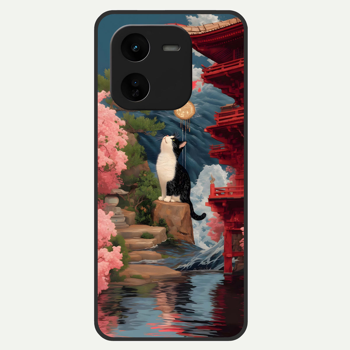  Temple Cat Scenery Glass Case For iQOO Z9x 5G back cover – full design glossy printed glass finish