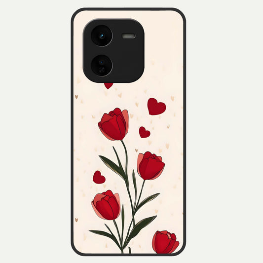  Tulip With Heart Glass Case For iQOO Z9x 5G back cover – full design glossy printed glass finish