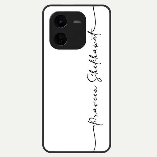  White Tune Custom Name Glass Case For iQOO Z9x 5G back cover – personalized glossy printed glass finish