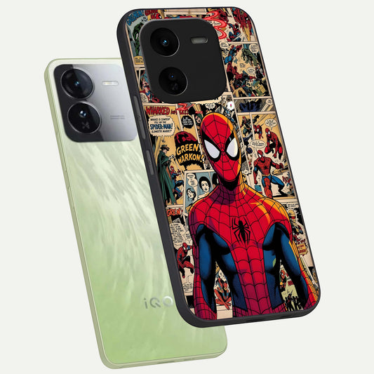  Aesthetic Spider phone case For iQOO Z9x 5G showing premium glass back cover with detailed artwork