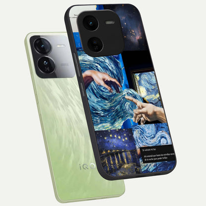  Aesthetic Vando Hands phone case For iQOO Z9x 5G showing premium glass back cover with detailed artwork