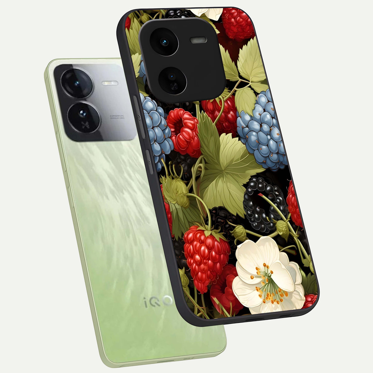  Berry Bloom Charm phone case For iQOO Z9x 5G showing premium glass back cover with detailed artwork