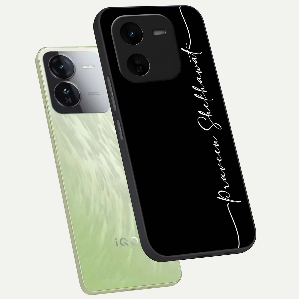  Black Tune Custom Name phone case For iQOO Z9x 5G showing premium glass back cover with detailed artwork