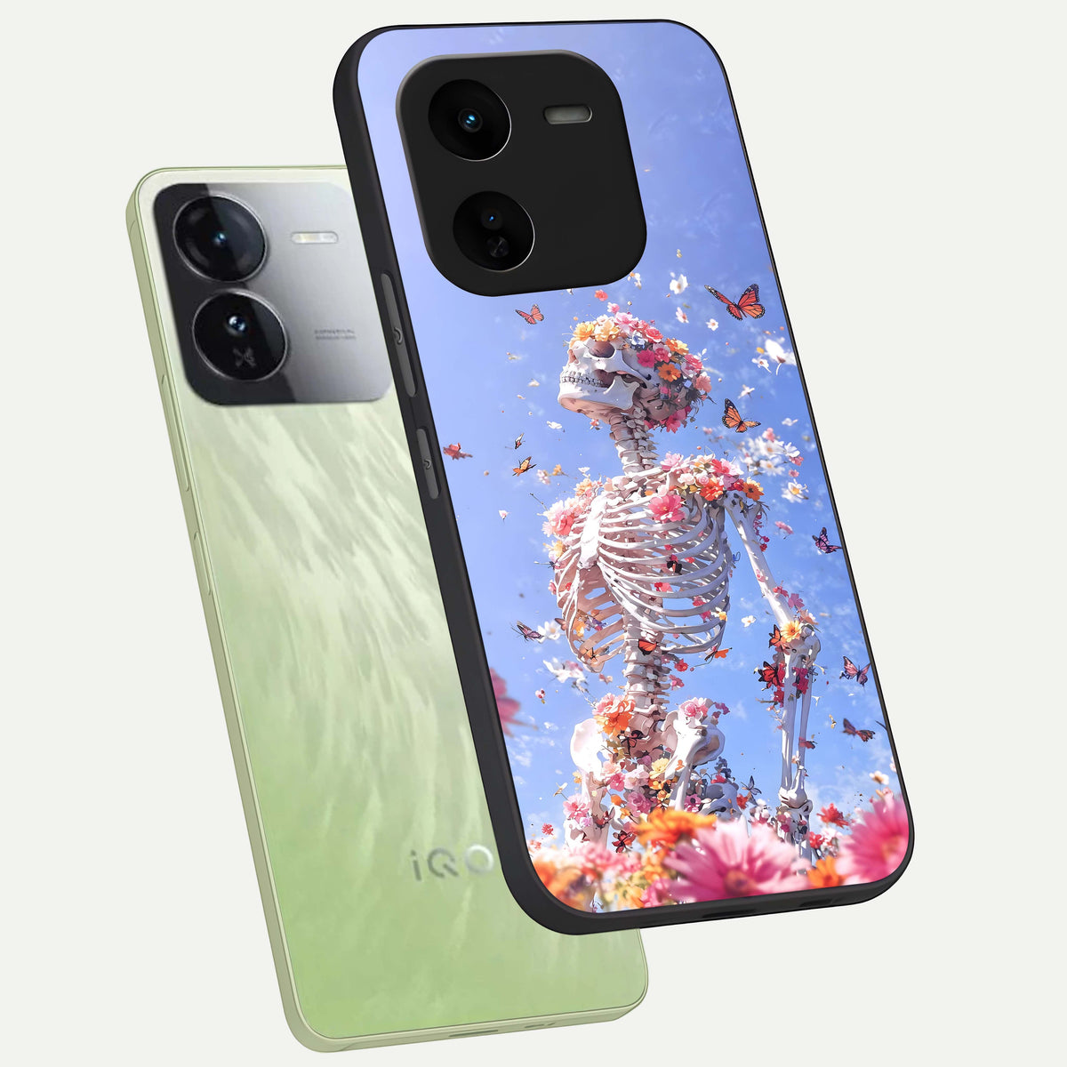  Bloom Beyond Bones phone case For iQOO Z9x 5G showing premium glass back cover with detailed artwork