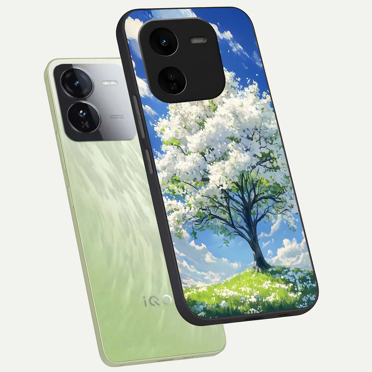  Blossom Sky Serenity phone case For iQOO Z9x 5G showing premium glass back cover with detailed artwork