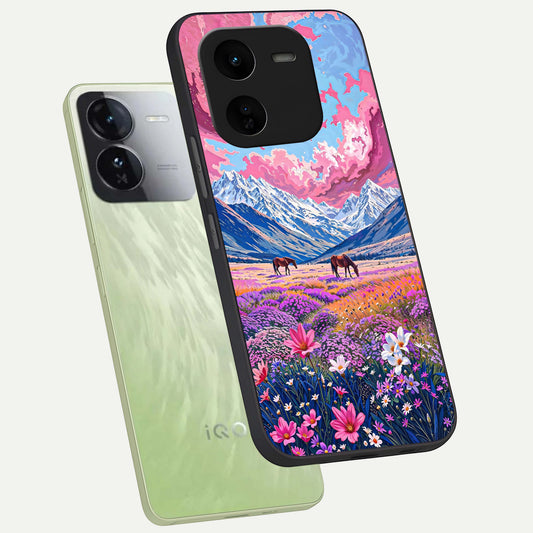  Blossom Valley Dream phone case For iQOO Z9x 5G showing premium glass back cover with detailed artwork