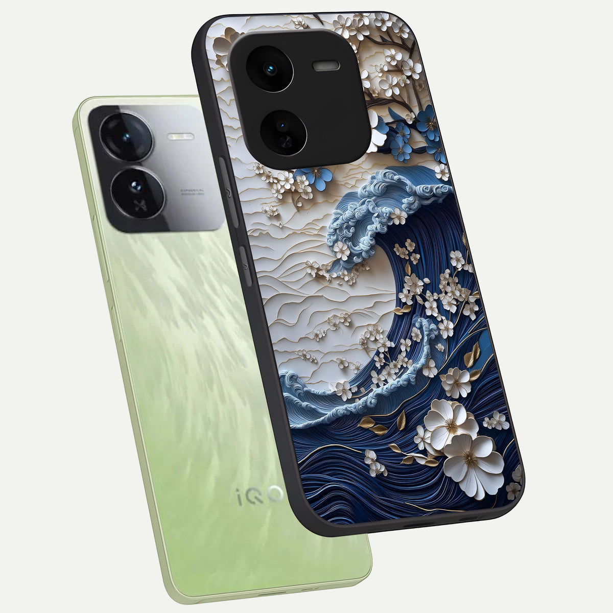  Blossom Wave Art phone case For iQOO Z9x 5G showing premium glass back cover with detailed artwork