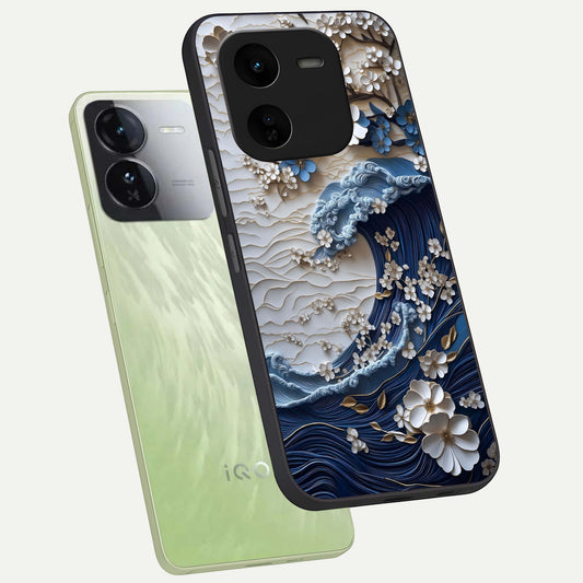  Blossom Wave Art phone case For iQOO Z9x 5G showing premium glass back cover with detailed artwork