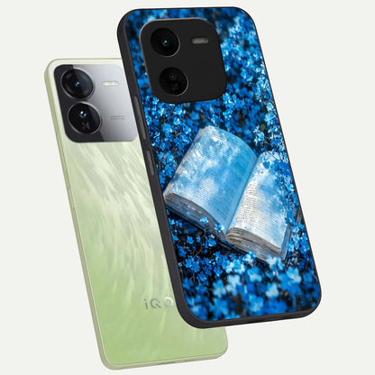  Blue Bloom Tales phone case For iQOO Z9x 5G showing premium glass back cover with detailed artwork