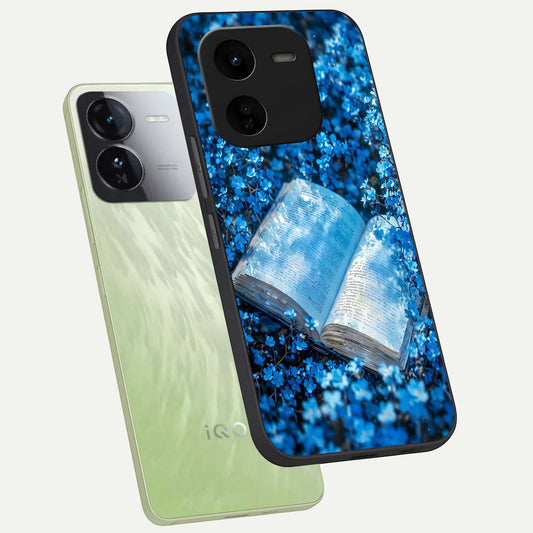  Blue Bloom Tales phone case For iQOO Z9x 5G showing premium glass back cover with detailed artwork
