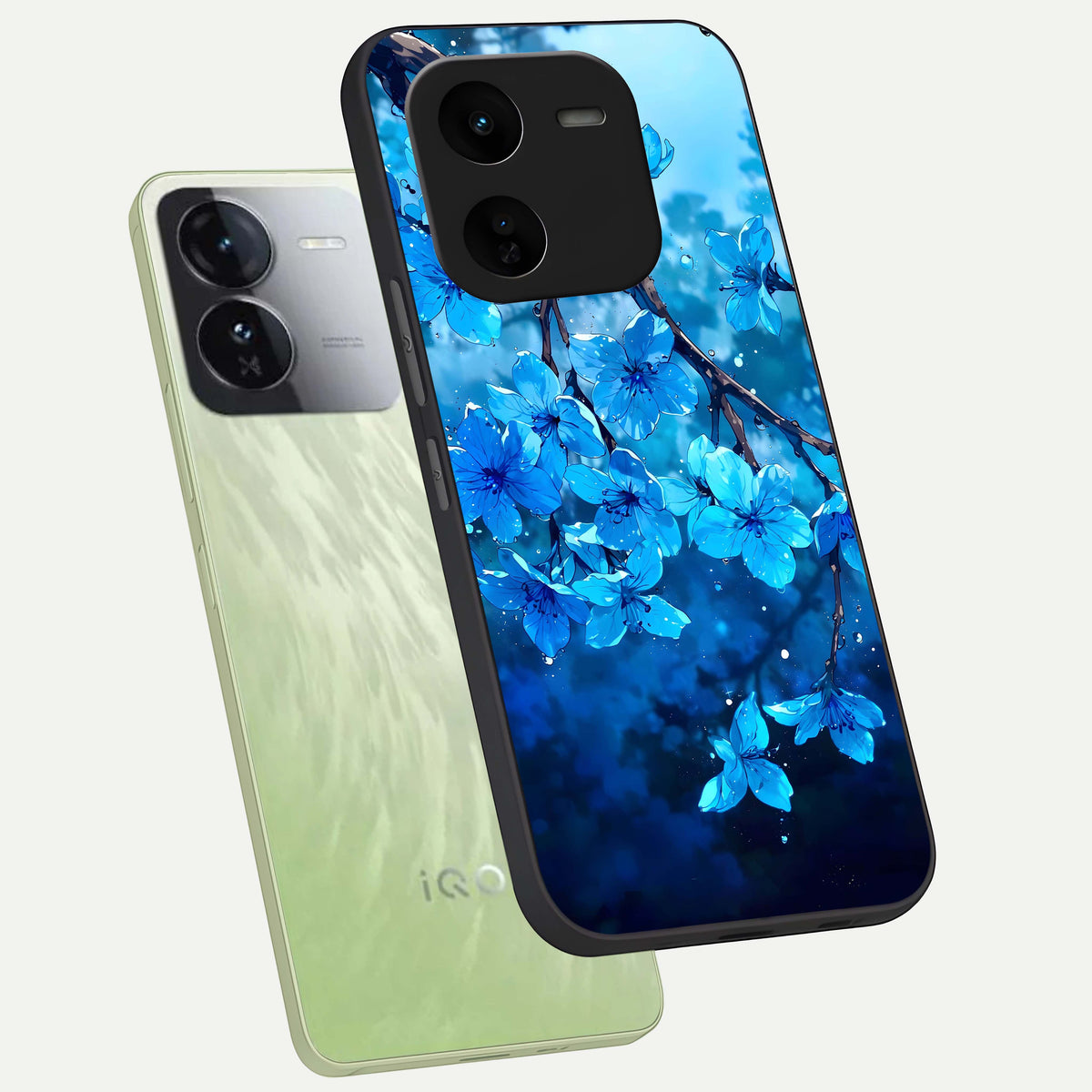 Blue Blossoms Branch phone case For iQOO Z9x 5G showing premium glass back cover with detailed artwork