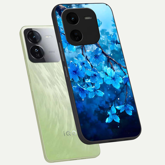  Blue Blossoms Branch phone case For iQOO Z9x 5G showing premium glass back cover with detailed artwork