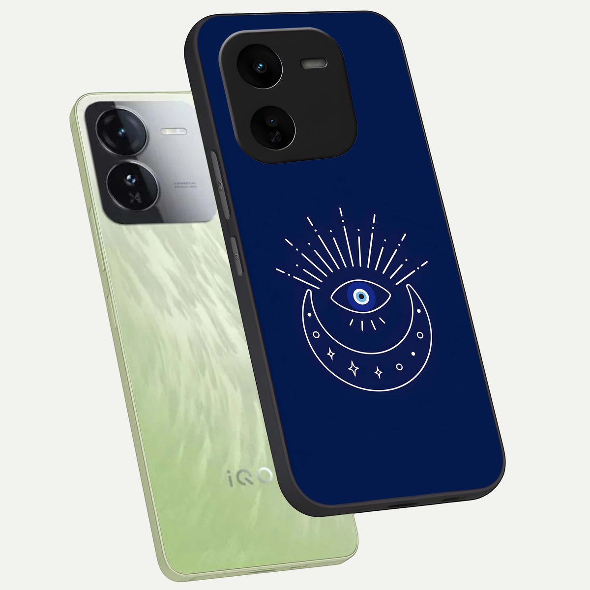  Blue Evil Eye phone case For iQOO Z9x 5G showing premium glass back cover with detailed artwork