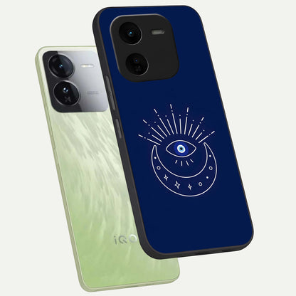 Blue Evil Eye phone case For iQOO Z9x 5G showing premium glass back cover with detailed artwork