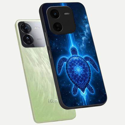  Blue Galaxy Turtle phone case For iQOO Z9x 5G showing premium glass back cover with detailed artwork