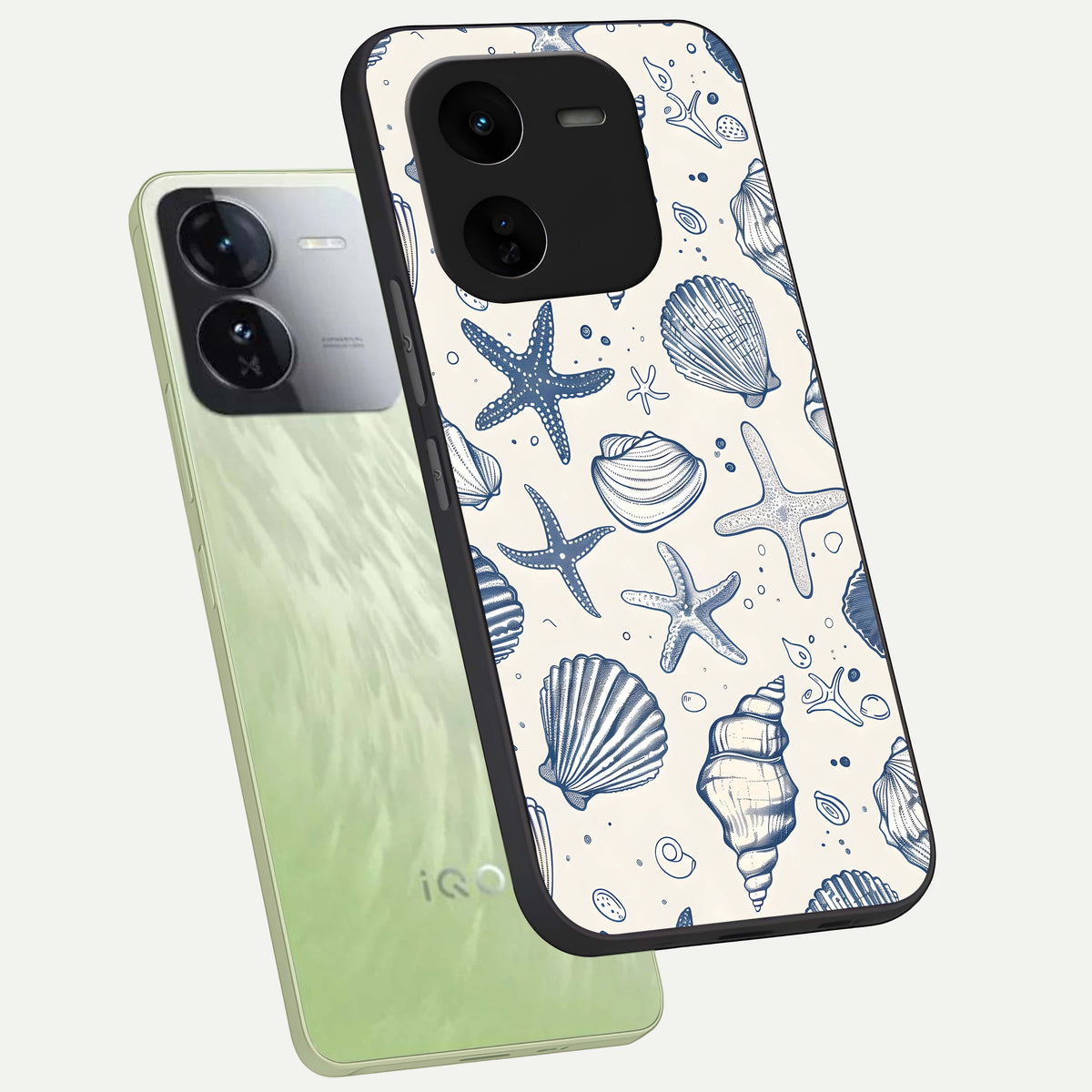  Blue Ocean Outline phone case For iQOO Z9x 5G showing premium glass back cover with detailed artwork