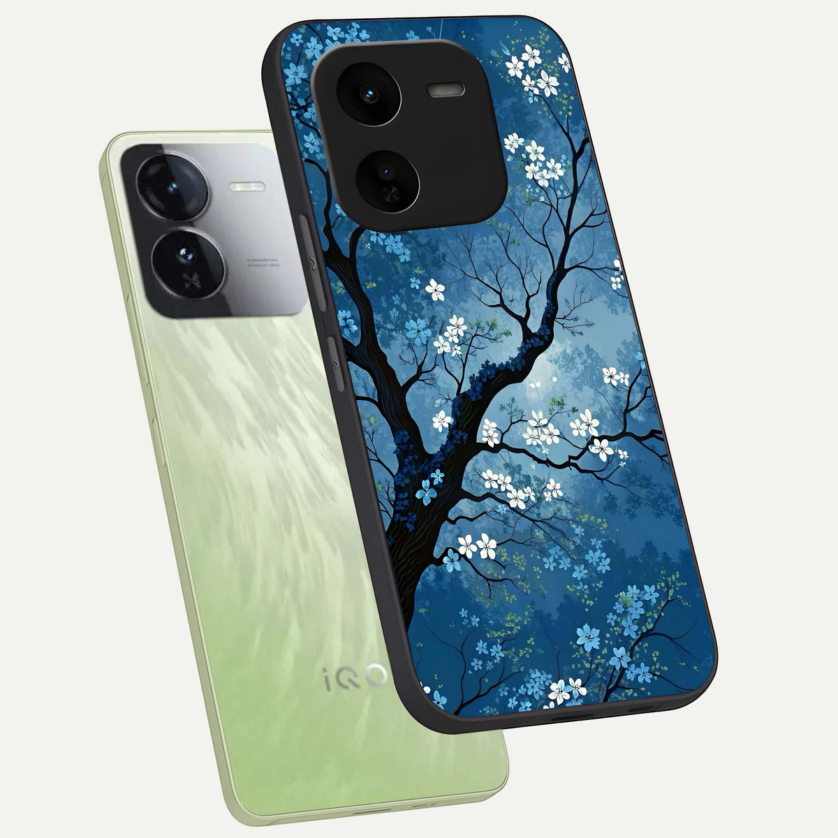  Blue Tree Serenity phone case For iQOO Z9x 5G showing premium glass back cover with detailed artwork