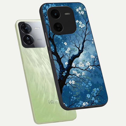  Blue Tree Serenity phone case For iQOO Z9x 5G showing premium glass back cover with detailed artwork