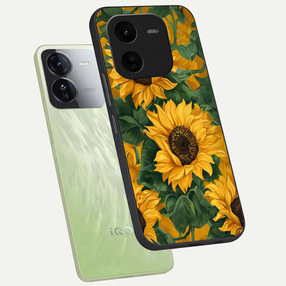  Bright Sunflower Bloom phone case For iQOO Z9x 5G showing premium glass back cover with detailed artwork