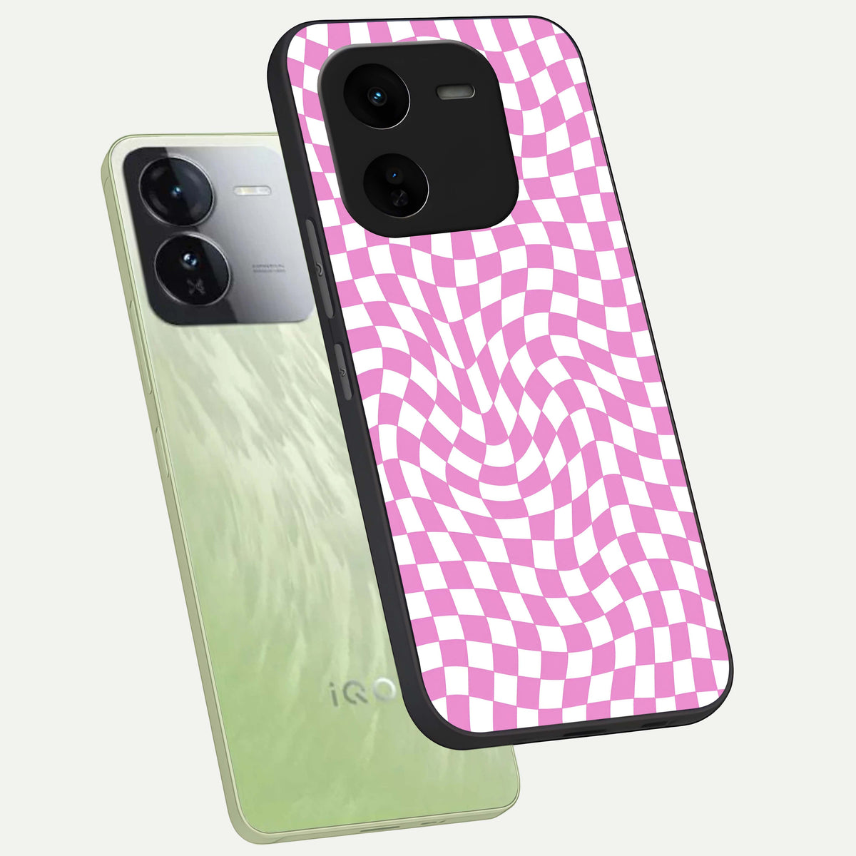  Bubblegum Check Wave phone case For iQOO Z9x 5G showing premium glass back cover with detailed artwork
