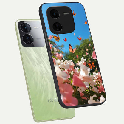  Butterflies In Bloom Sky phone case For iQOO Z9x 5G showing premium glass back cover with detailed artwork