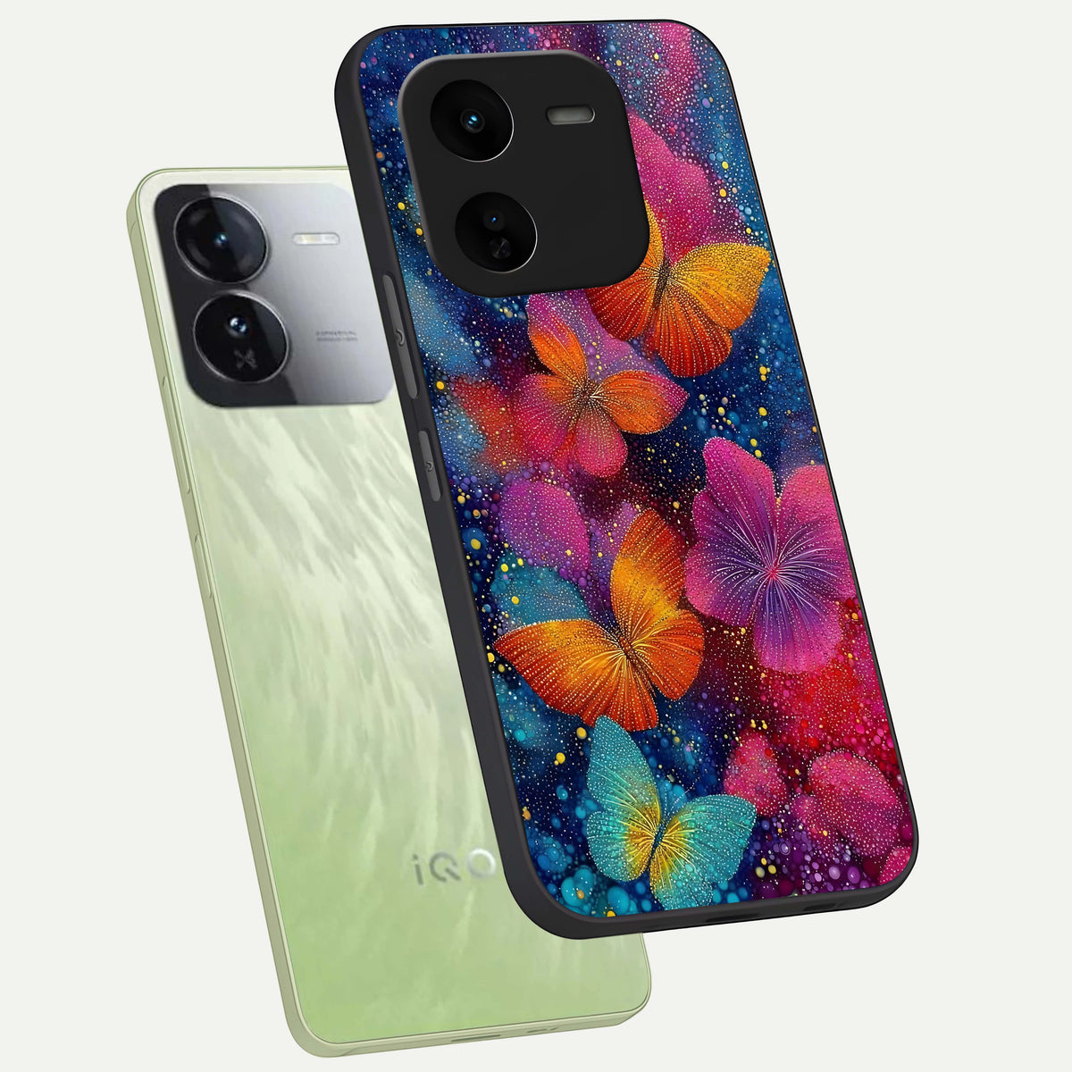 Butterfly Dream Mist phone case For iQOO Z9x 5G showing premium glass back cover with detailed artwork
