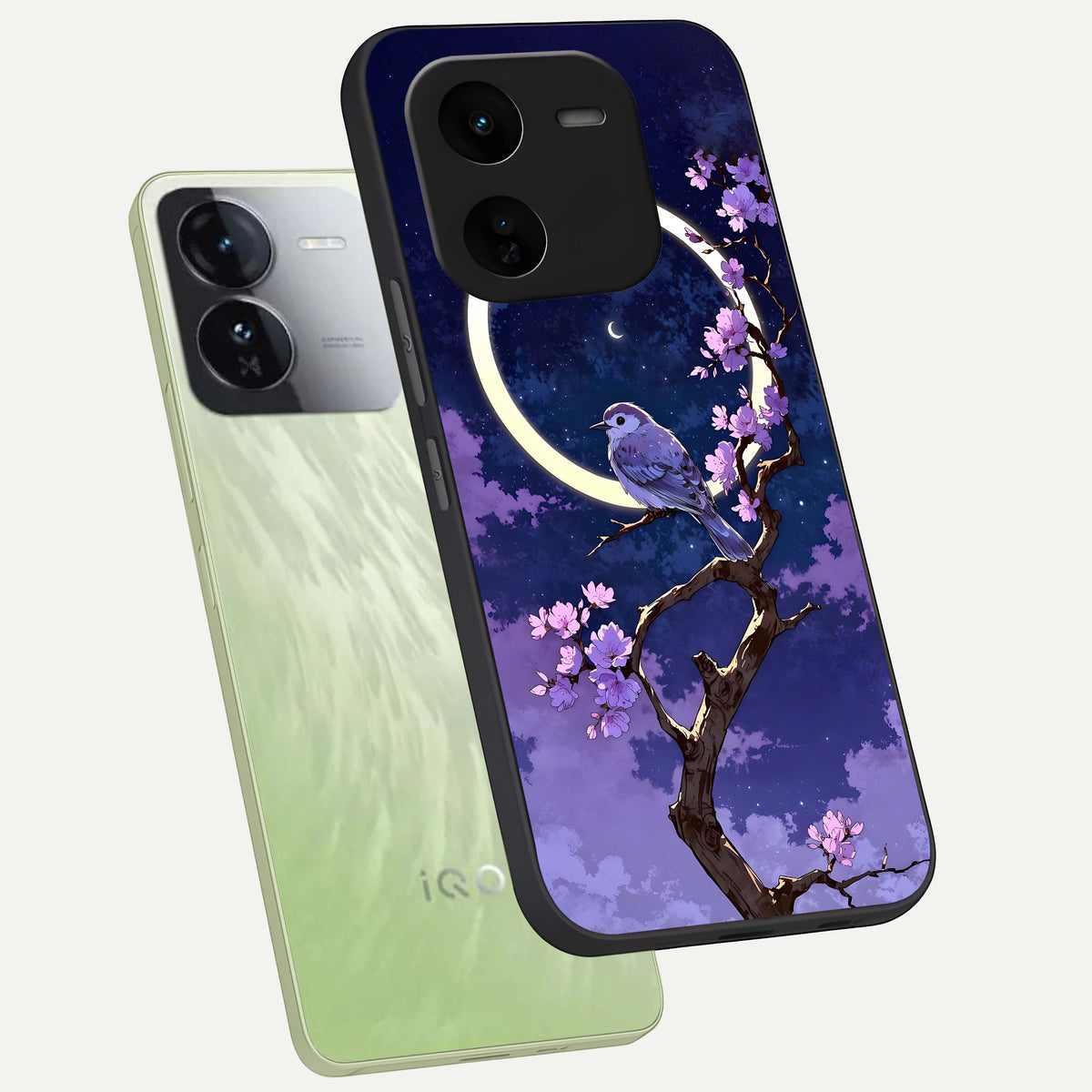  Celestial Bird Blossom phone case For iQOO Z9x 5G showing premium glass back cover with detailed artwork