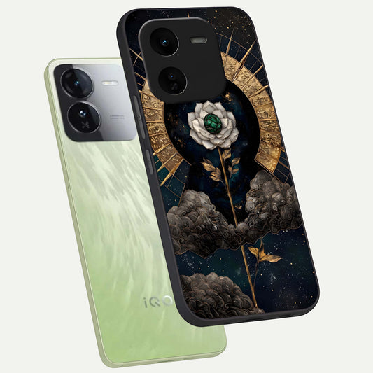  Celestial Lotus Morang phone case For iQOO Z9x 5G showing premium glass back cover with detailed artwork