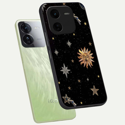  Celestial Moon With Stars phone case For iQOO Z9x 5G showing premium glass back cover with detailed artwork