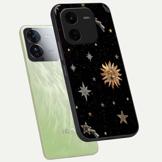  Celestial Moon With Stars phone case For iQOO Z9x 5G showing premium glass back cover with detailed artwork