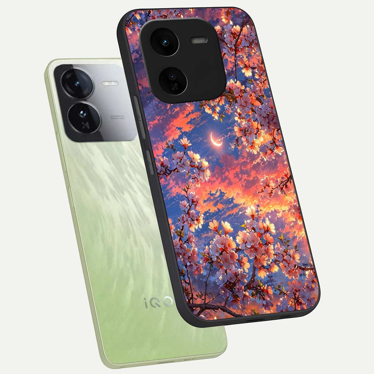  Celestial Sakura Sunset phone case For iQOO Z9x 5G showing premium glass back cover with detailed artwork