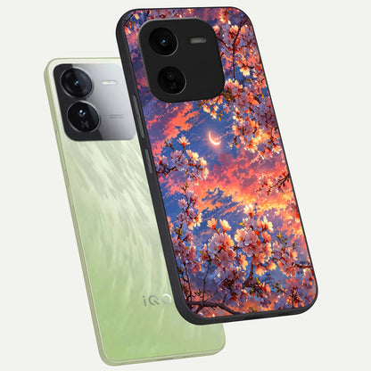 Celestial Sakura Sunset phone case For iQOO Z9x 5G showing premium glass back cover with detailed artwork