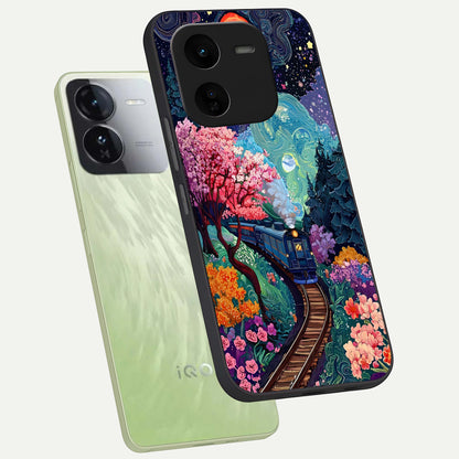  Celestial Train Journey phone case For iQOO Z9x 5G showing premium glass back cover with detailed artwork