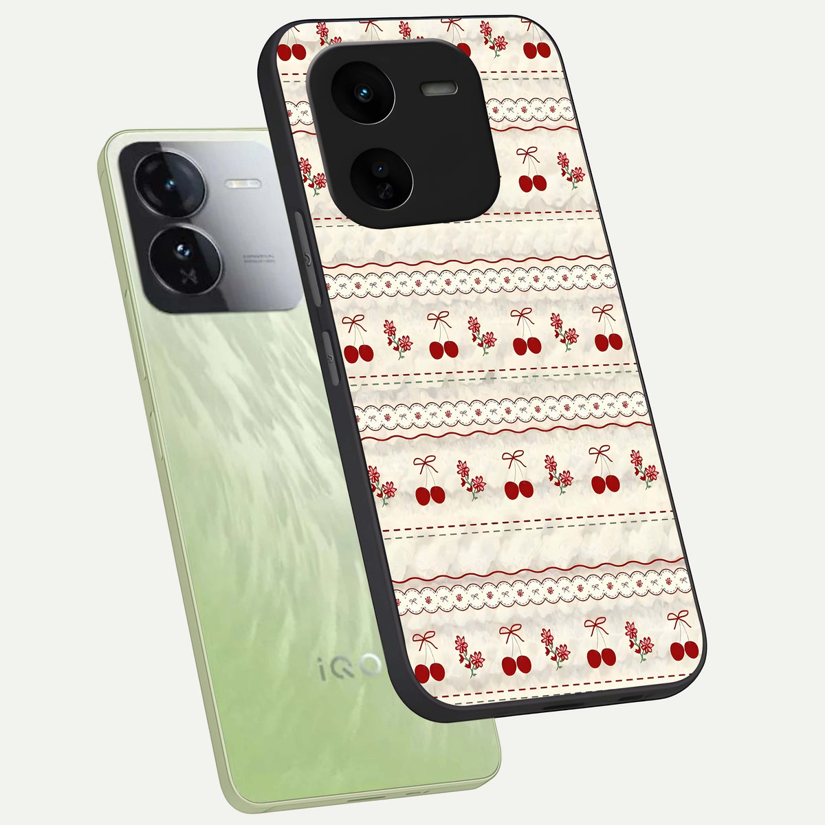  Cherry Bloom Charm phone case For iQOO Z9x 5G showing premium glass back cover with detailed artwork
