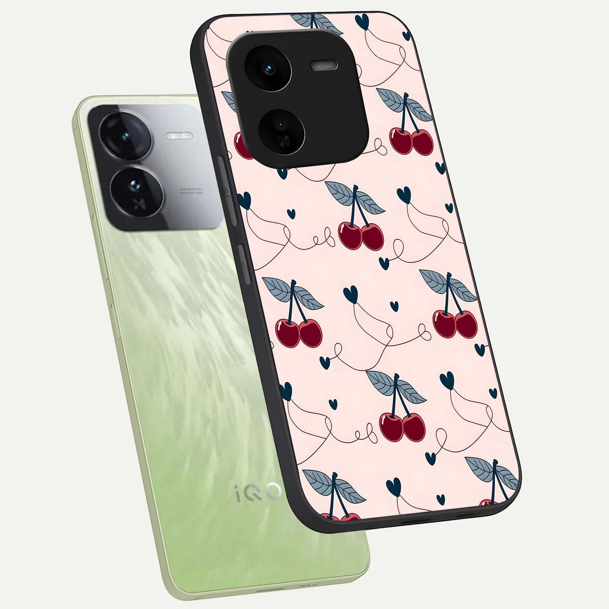 Cherry Heart Line phone case For iQOO Z9x 5G showing premium glass back cover with detailed artwork