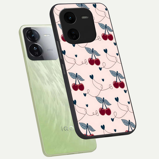  Cherry Heart Line phone case For iQOO Z9x 5G showing premium glass back cover with detailed artwork