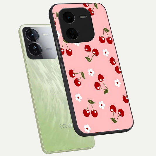  Cherry Love Mood phone case For iQOO Z9x 5G showing premium glass back cover with detailed artwork