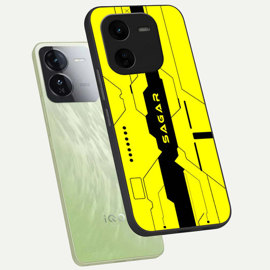  Circuit CYBERPUNK Custom Name phone case For iQOO Z9x 5G showing premium glass back cover with detailed artwork