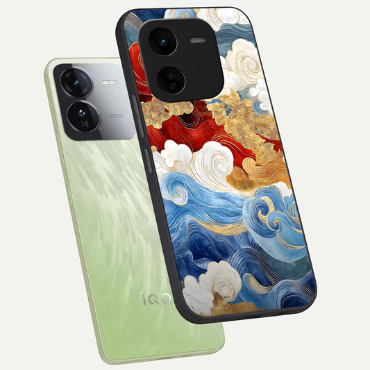  Colored Waves phone case For iQOO Z9x 5G showing premium glass back cover with detailed artwork