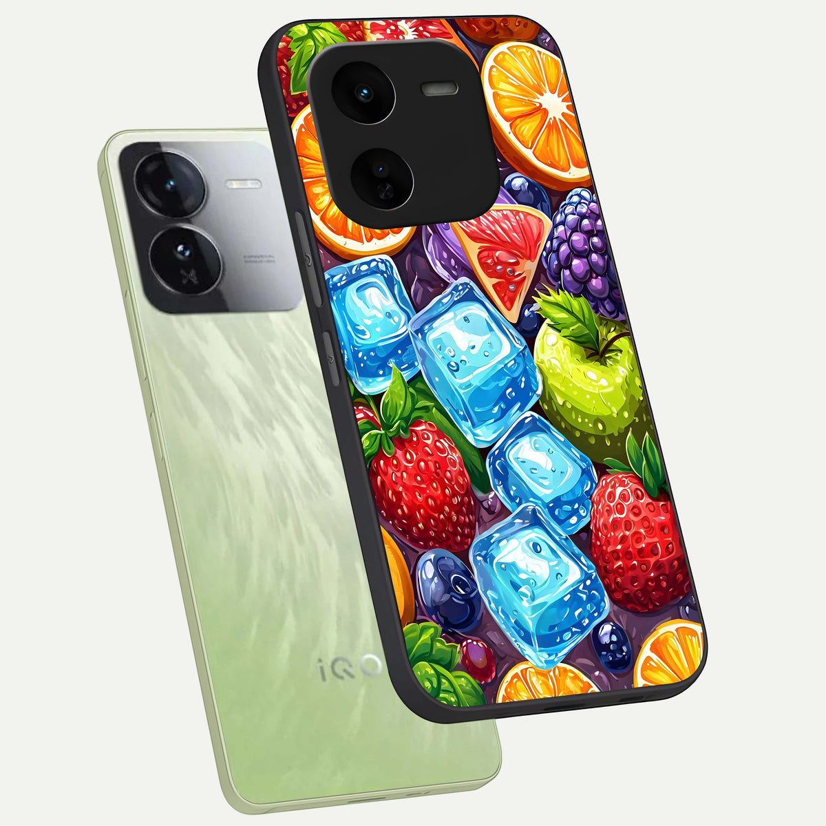  Colorful Fruits with Ice phone case For iQOO Z9x 5G showing premium glass back cover with detailed artwork